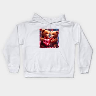 Teddy celebrating Valentines day, randome floating love hearts Kids Hoodie